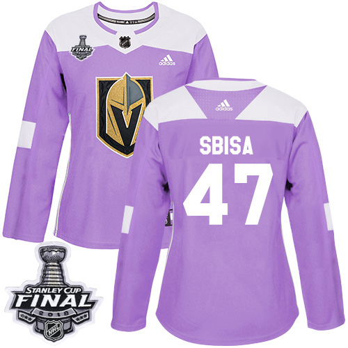Adidas Golden Knights #47 Luca Sbisa Purple Authentic Fights Cancer 2018 Stanley Cup Final Women's Stitched NHL Jersey